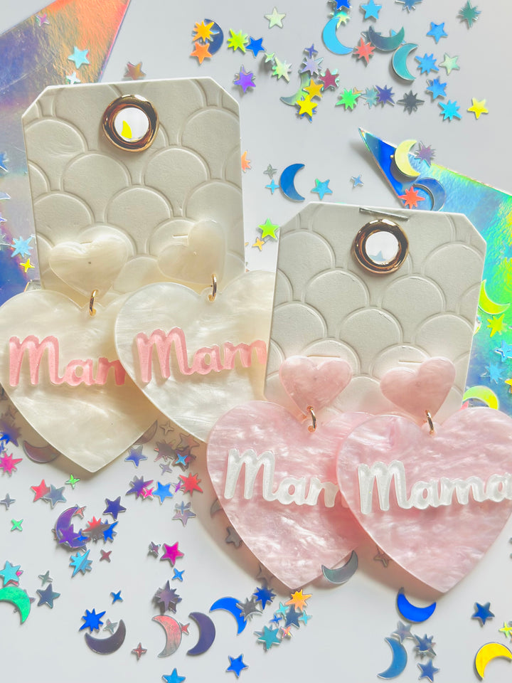 Mama Acrylic Heart Earrings