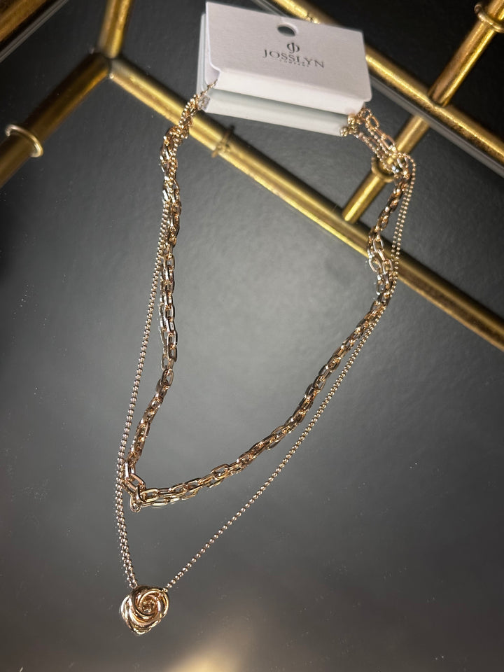 Gold Floral Bud Double Layer Necklace