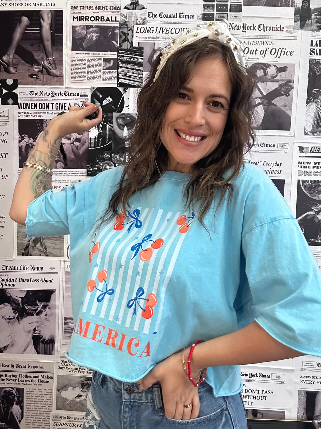 America Cherries Crop Graphic Tee