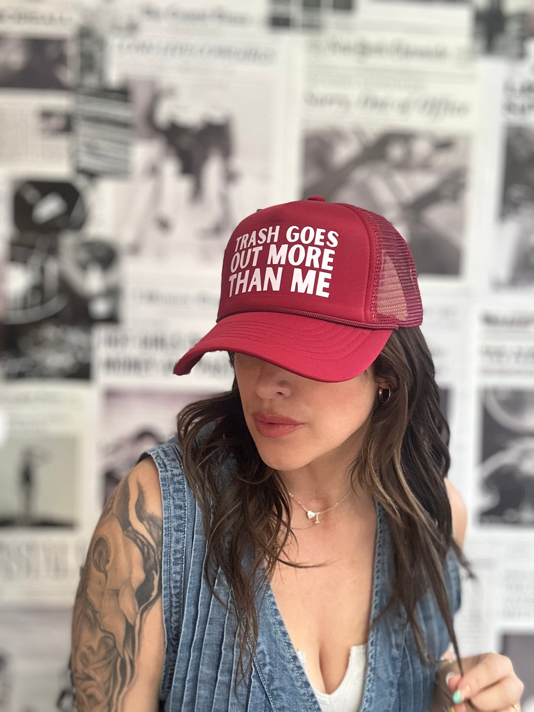 Trash Goes Out More Than Me Trucker Hat