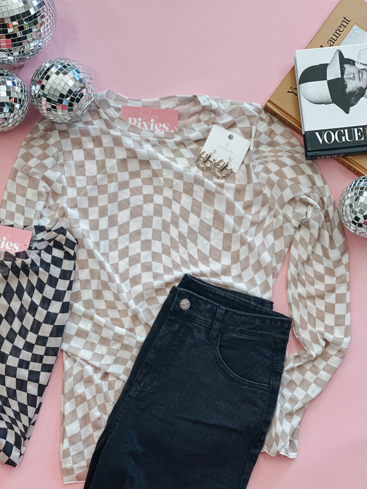 Checker Board Long Sleeve Top