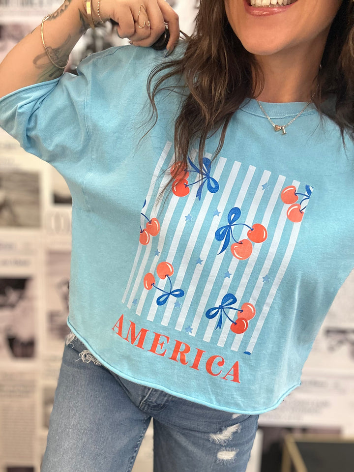 America Cherries Crop Graphic Tee