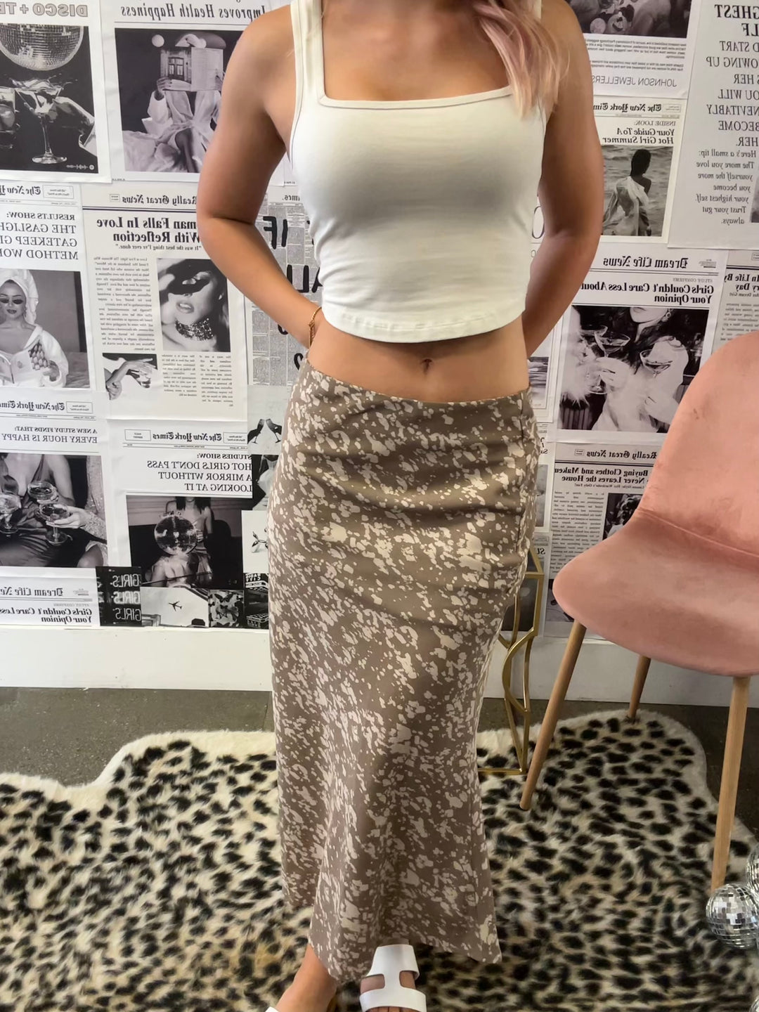 Mocha Print Satin Skirt