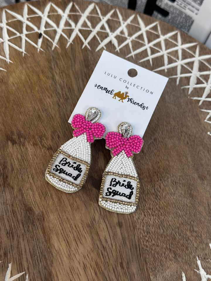 Bride Squad Champagne Beaded Earrings