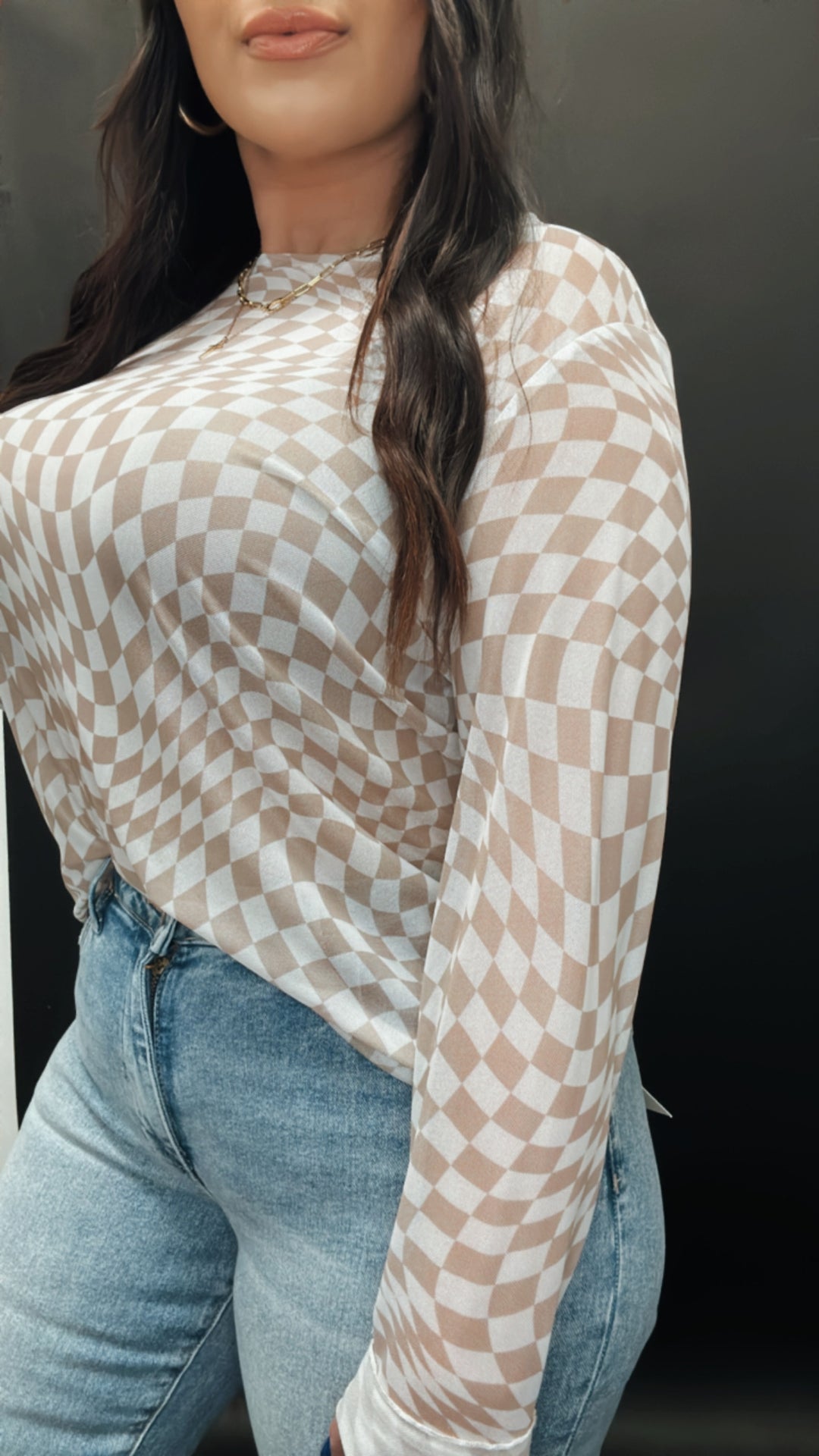 Checker Board Long Sleeve Top