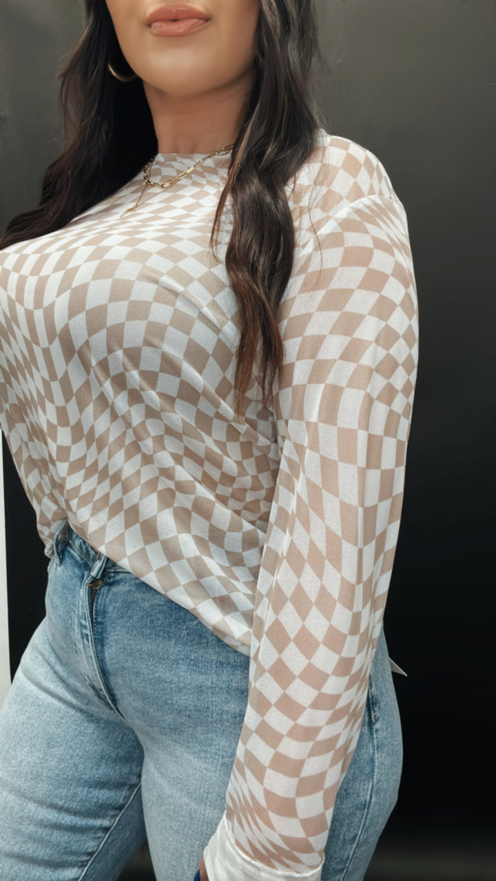 Checker Board Long Sleeve Top