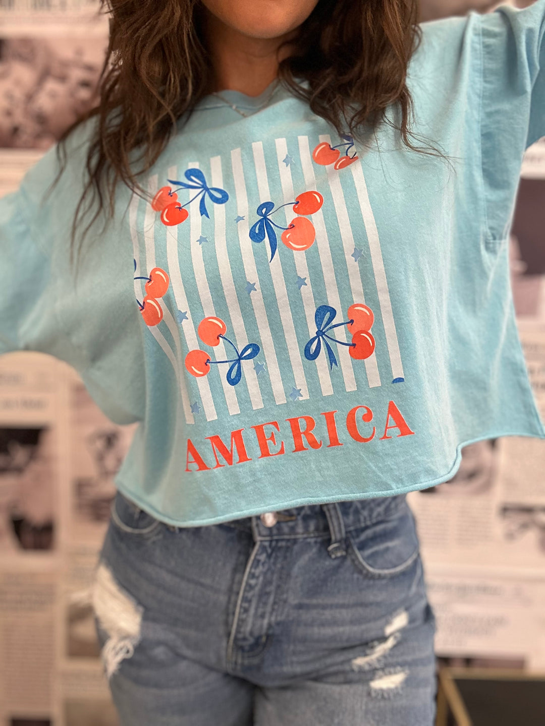 America Cherries Crop Graphic Tee