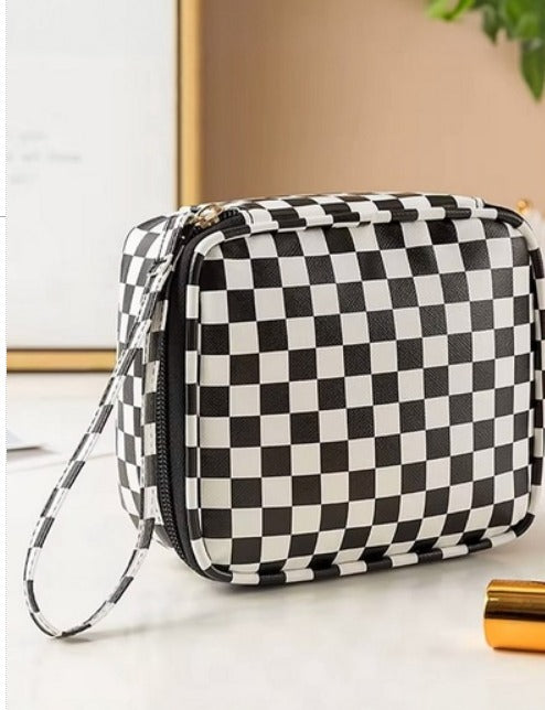 Checkered Cosmetic Makeup Travel Case