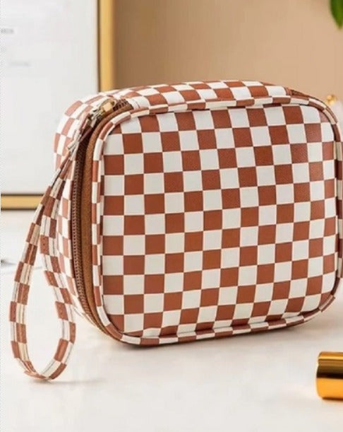 Checkered Cosmetic Makeup Travel Case