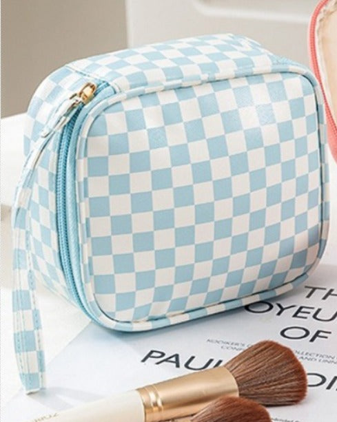 Checkered Cosmetic Makeup Travel Case