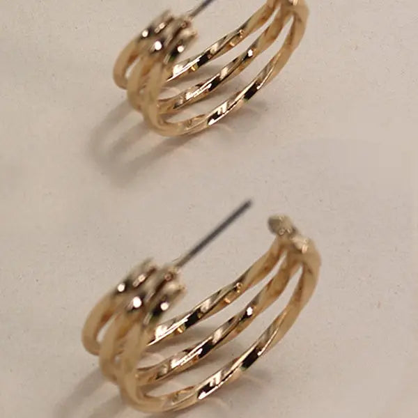 Hammered Triple Row Hoop Earrings