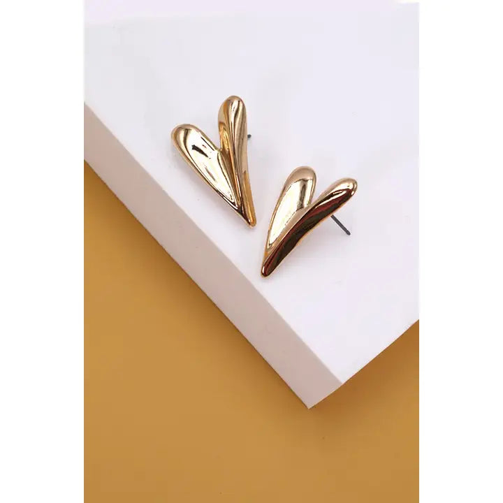 Gold Heart Design Stud Earrings