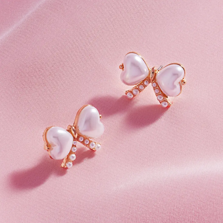 Bow Pearl Stud Earrings